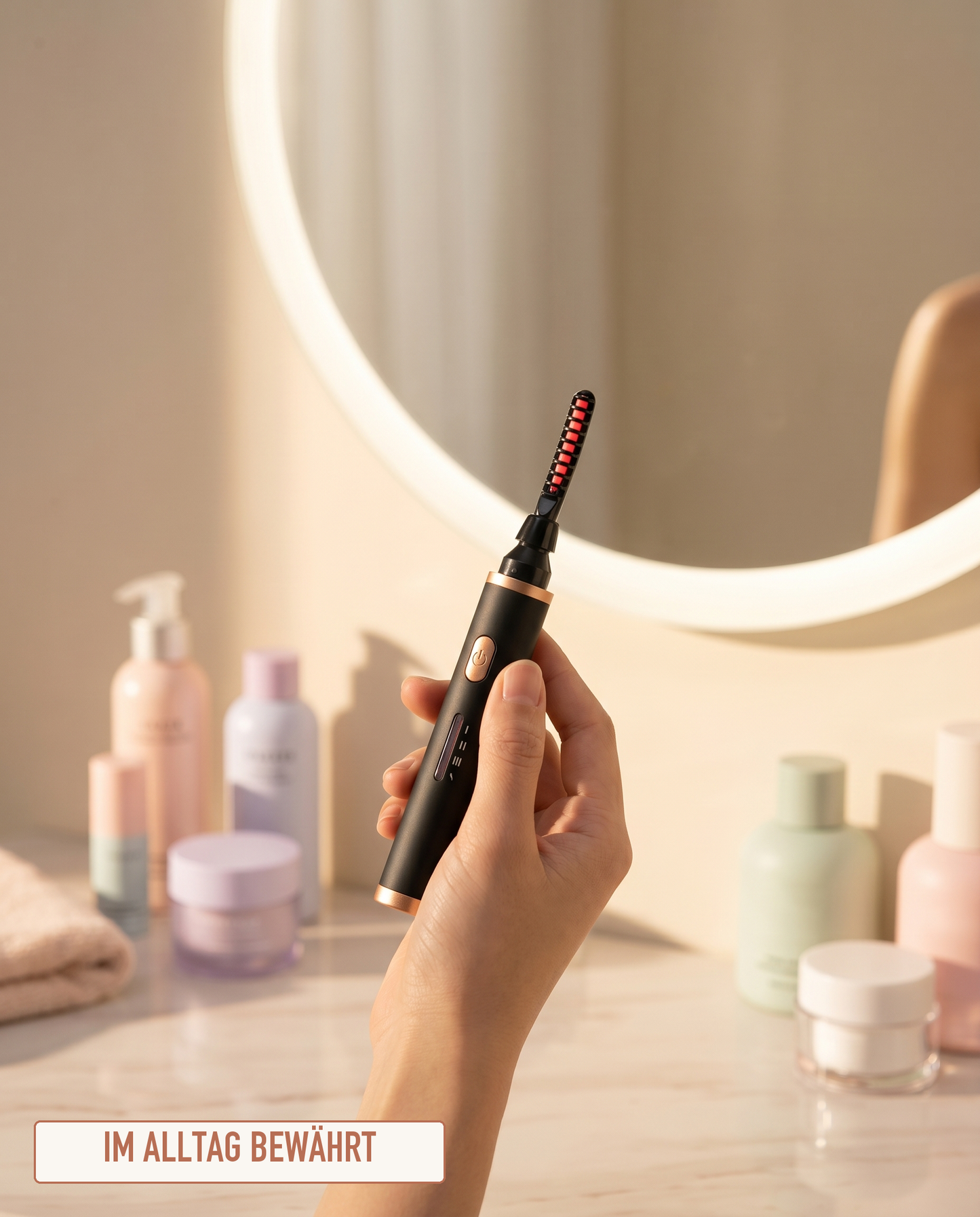 CurlUp Wimpernzange Lifestyle – Frau mit perfekt geschwungenen Wimpern